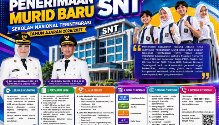 Tanjab Timur Buka Pendaftaran SNT 2026, Siapkan Generasi Unggul