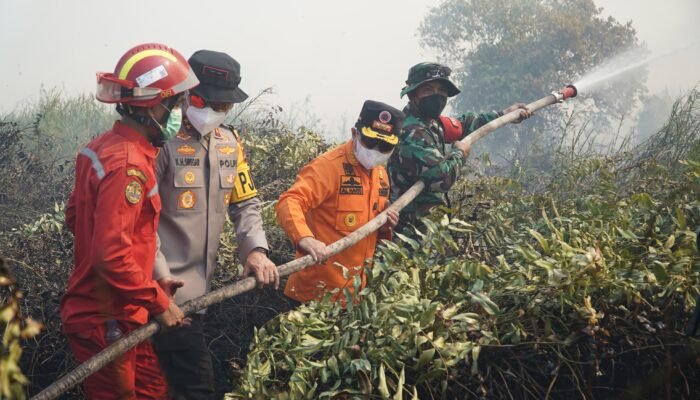 Dengan Atribut Lengkap, Al Haris Berjibaku Padamkan Karhutla di Pelosok Tanjabtim