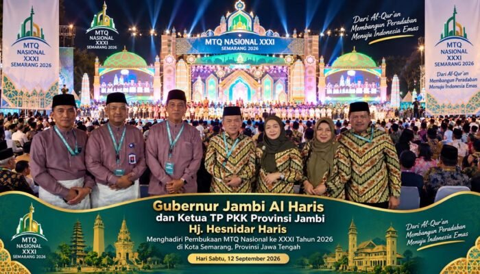 Gubernur Al Haris dan Ketua TP PKK Beri Semangat 54 Kafilah Jambi di Pembukaan MTQ Nasional 2026